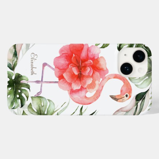 Roze Flamingo Flower, Gold Confetti Palm Leaf Case-Mate iPhone Case (Achterkant (horizontaal))