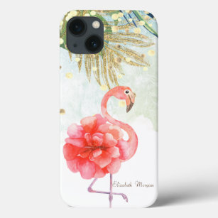 Roze Flamingo Flower, Gold Confetti Palm Leaf Case-Mate iPhone Case