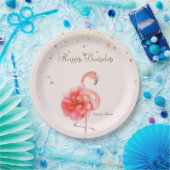 Roze Flamingo Flower, Gold Confetti Papieren Bordje (Feest)