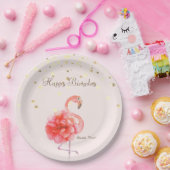 Roze Flamingo Flower, Gold Confetti Papieren Bordje (Feest)