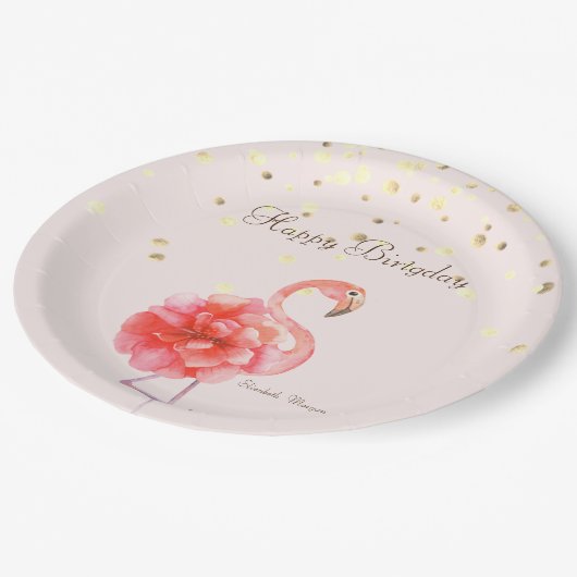 Roze Flamingo Flower, Gold Confetti Papieren Bordje (Gekanteld)