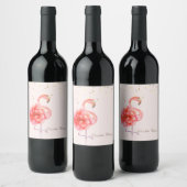 Roze Flamingo Flower, Gold Confetti Wijn Etiket (Flessen)