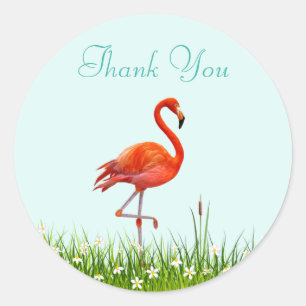 Roze flamingo & Flowers Dank u Ronde Sticker