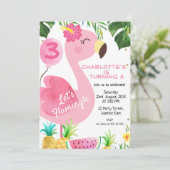 Roze Flamingo Foliage Flamingle Birthday Kaart (Staand voorkant)