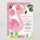 Roze Flamingo Foliage Flamingle Birthday Kaart (Voorkant / Achterkant)