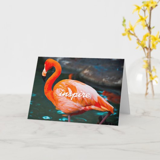 Roze Flamingo Foto inspireren Script Stijlvol Mode Kaart (Gele Bloem)