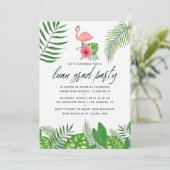 Roze Flamingo Foto Waterverf Luau Afstuderen Aankondiging (Staand voorkant)