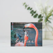 Roze Flamingo Friends Photo Besties Stijlvol scrip Briefkaart (Staand voorkant)