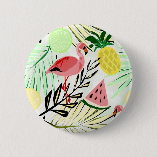 Roze Flamingo, fruit Ronde Button 5,7 Cm (Voorkant)
