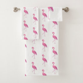  roze flamingo, fuchsia en white bad handdoek