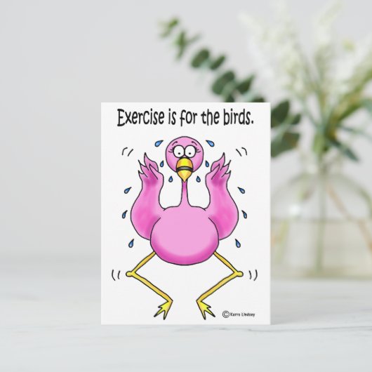 Roze Flamingo Funny Exercise is voor vogels Briefkaart (Staand voorkant)