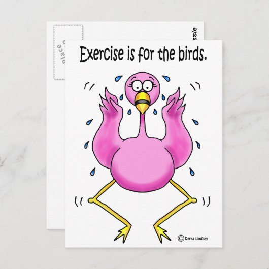 Roze Flamingo Funny Exercise is voor vogels Briefkaart (Voorkant / Achterkant)