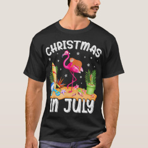 Roze Flamingo Funny Sloth Kerstmis in juli T-shirt