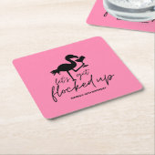 Roze Flamingo Geflockte Tropische Verjaardag Kartonnen Onderzetters (Schuin)