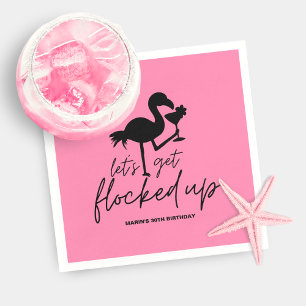 Roze Flamingo Geflockte Tropische Verjaardag Servet
