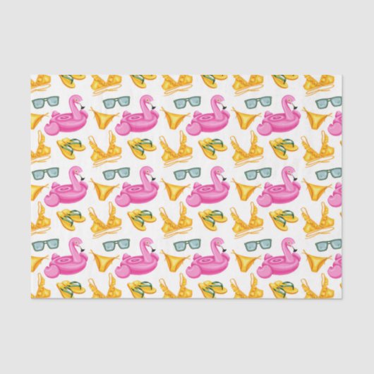 Roze Flamingo Gele Bikin (Ontwerp 81 Roze Reeks) Tissuepapier (Voorkant)