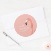 Roze Flamingo Gelukkige Verjaardag Gepersonaliseer Ronde Sticker (Envelop)