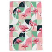 Roze Flamingo Geometrisch Patroon Medium Cadeauzakje (Voorkant)