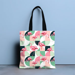 Roze Flamingo Geometrische Tropische Chic Cadeau Tote Bag