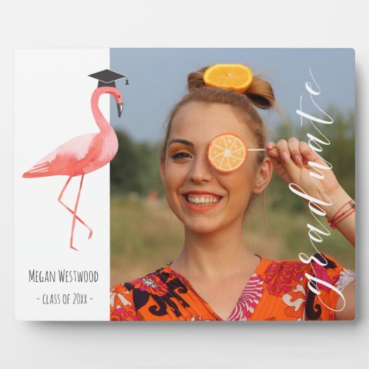 Roze flamingo gepersonaliseerd Afstuderen Foto Pla Fotoplaat (Voorkant)