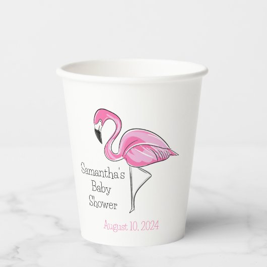 Roze Flamingo gepersonaliseerd Baby shower Papieren Bekers (Voorkant)