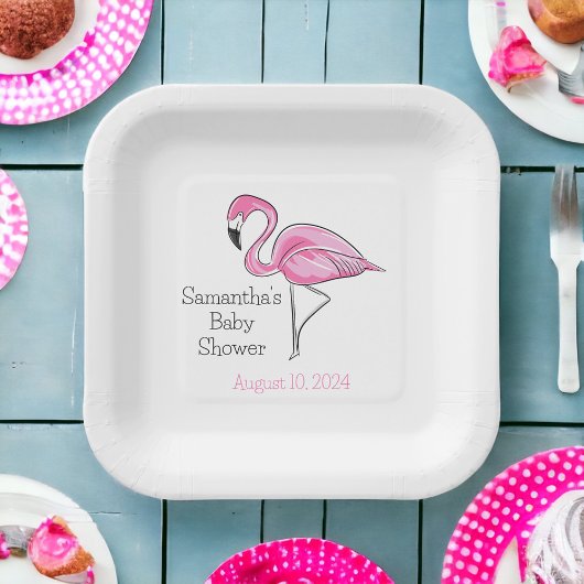 Roze Flamingo gepersonaliseerd Baby shower Papieren Bordje