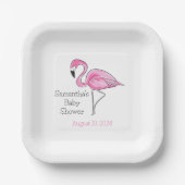 Roze Flamingo gepersonaliseerd Baby shower Papieren Bordje (Voorkant)