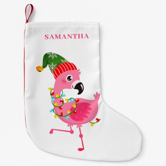 Roze Flamingo Gepersonaliseerd Kleine Kerstsok (Voorkant)