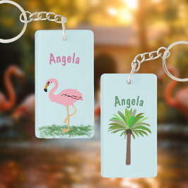 Roze Flamingo Gepersonaliseerd Sleutelhanger