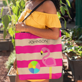 Roze Flamingo gepersonaliseerd strand Tas