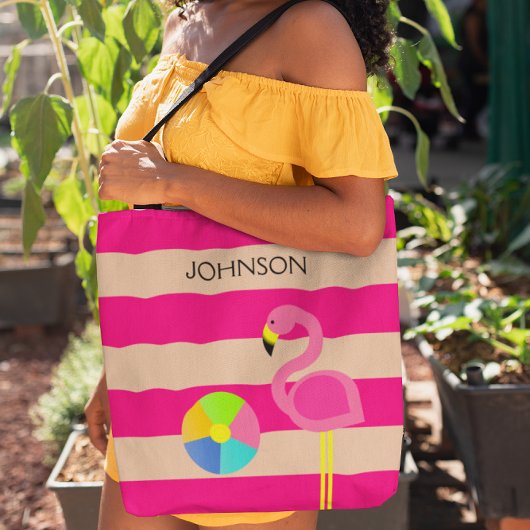 Roze Flamingo gepersonaliseerd strand Tas