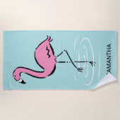Roze Flamingo Gepersonaliseerd Strandlaken (Voorkant)