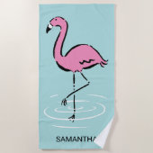 Roze Flamingo Gepersonaliseerd Strandlaken (Voorkant)