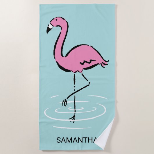 Roze Flamingo Gepersonaliseerd Strandlaken (Voorkant)