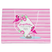 Roze flamingo gepersonaliseerde baby showers gesch groot cadeauzakje (Voorkant)
