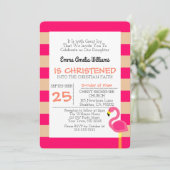 Roze flamingo gepersonaliseerde doop uitnodiging (Staand voorkant)