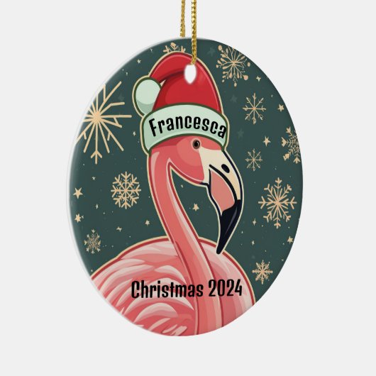 Roze Flamingo Gepersonaliseerde Kerstmis Ornament (Rechts)