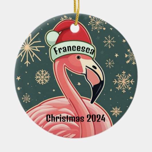 Roze Flamingo Gepersonaliseerde Kerstmis Ornament (Voorkant)