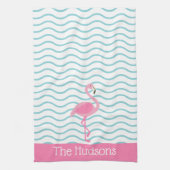 Roze Flamingo gepersonaliseerde keukenhanddoek (Verticaal)