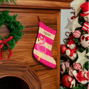 Roze flamingo gepersonaliseerde kous kleine kerstsok