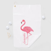 Roze flamingo gepersonaliseerde naam golfhanddoek (Insitu)