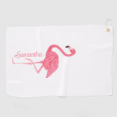 Roze flamingo gepersonaliseerde naam golfhanddoek (Horizontaal)