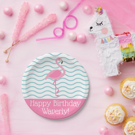 Roze Flamingo gepersonaliseerde partij Borden Papieren Bordje (Feest)