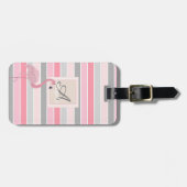 Roze flamingo, gestreepte monogram-Gepersonaliseer Bagagelabel (Voorkant horizontaal)