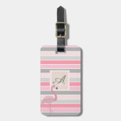 Roze flamingo, gestreepte monogram-Gepersonaliseer Bagagelabel (Voorkant verticaal)