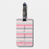 Roze flamingo, gestreepte monogram-Gepersonaliseer Bagagelabel (Achterkant verticaal)