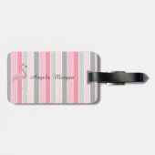 Roze Flamingo,Gestreepte Monogram-Persoonlijk Bagagelabel (Achterkant horizontaal)