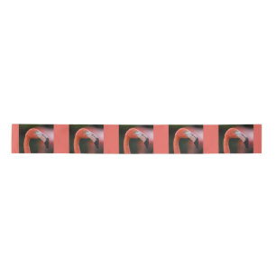 Roze Flamingo Gezicht en Hoofd Rechts-Facing Foto Satijnen Lint