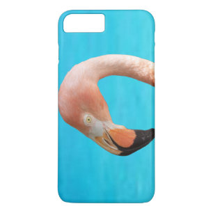 Roze flamingo gezicht tegen blauw water op een iPhone 8/7 plus hoesje