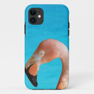 Roze flamingo gezicht tegen blauw water op een Case-Mate iPhone case